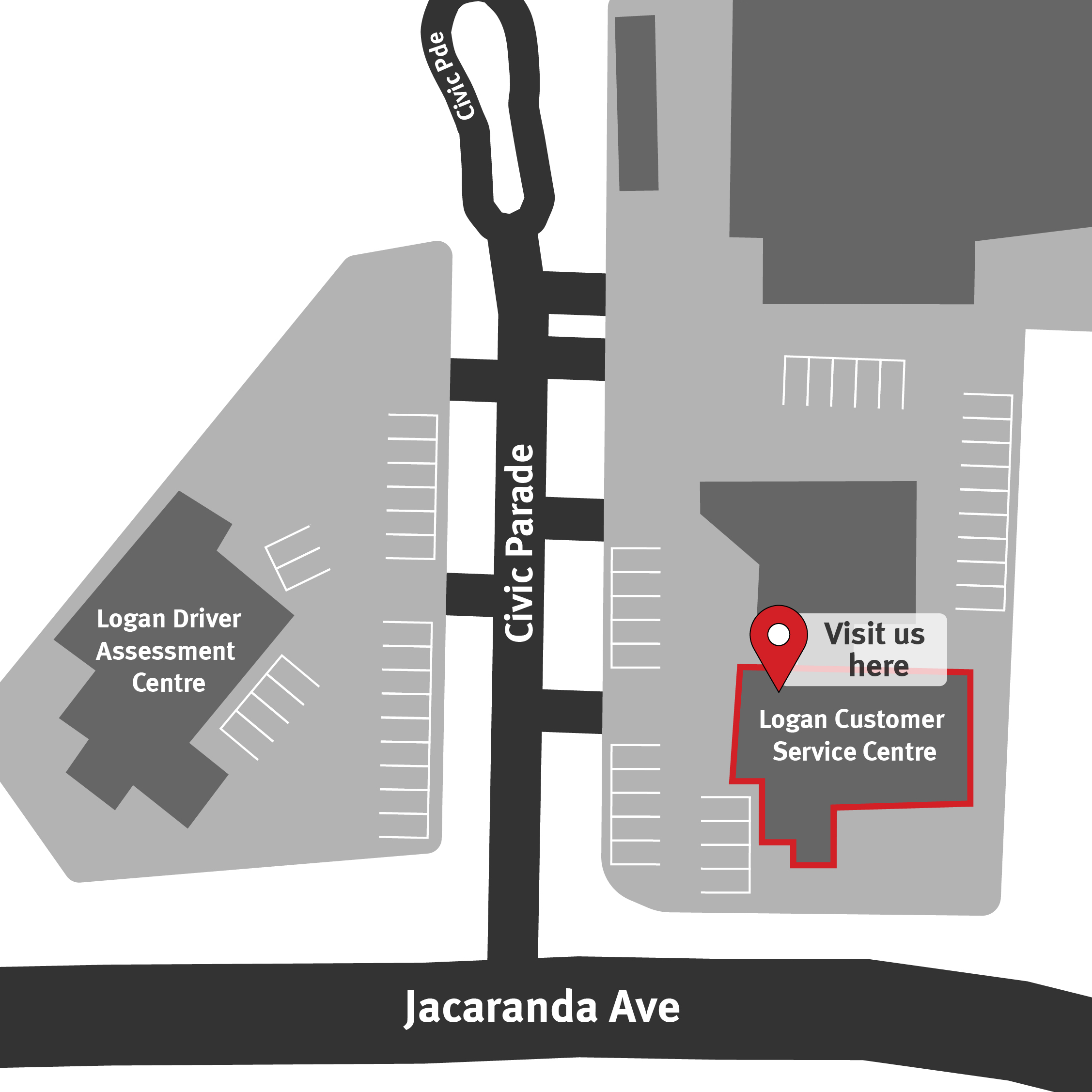 This location is on the right side of Civic Parade when entering from Jacaranda Avenue