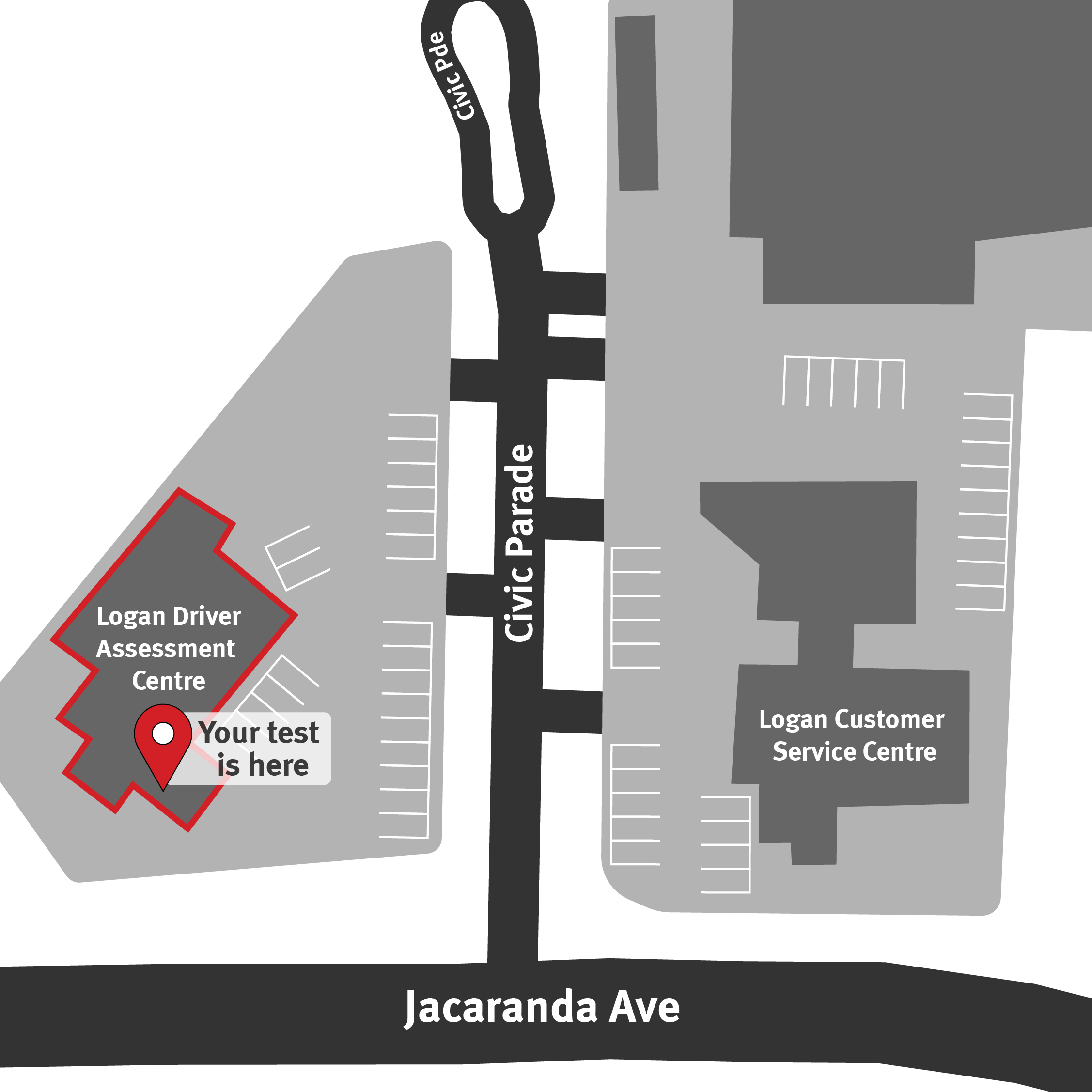 This location is on the left side of Civic Parade when entering from Jacaranda Avenue