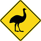 yellow diamond-shaped sign with black emu icon