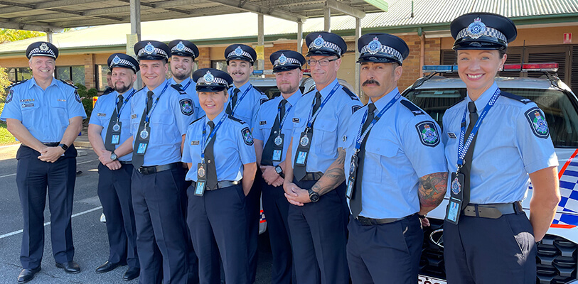New Gold Coast QPS recruits with Superintendent Peter Miles.