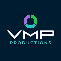 VMP Productions logo comprised of the wording and a circle made up of three different colours